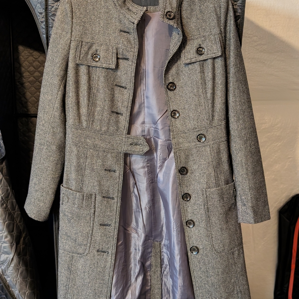 Gray Herringbone Wool Coat